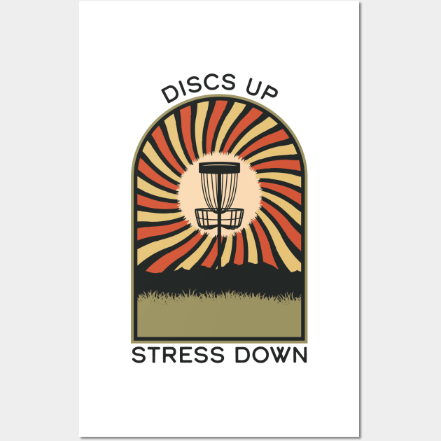 Discs Up Stress Down | Disc Golf Vintage Retro Arch Mountains Wall Art by KlehmInTime